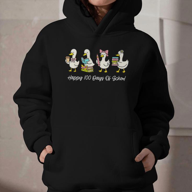100 Days Of School Cute Goose Coffee Books Teacher Life Graphic Youth Hoodie