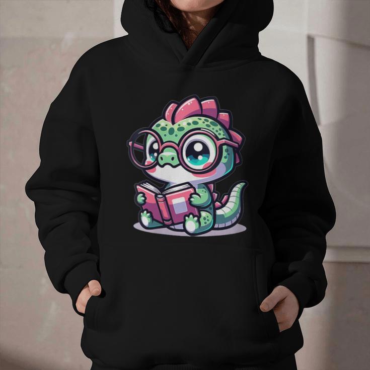 Adorable Book Lover Basilisk With Reading Glasses Cute Graphic Youth Hoodie