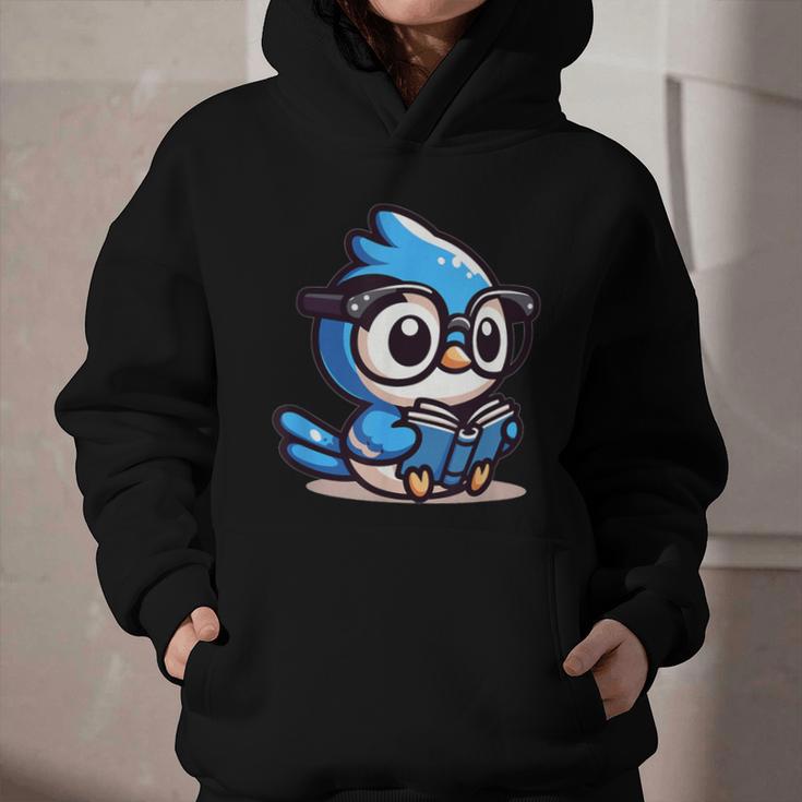 Adorable Book Lover Blue Jay With Reading Glasses Cute Graphic Youth Hoodie