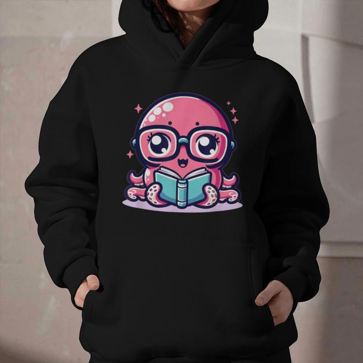 Adorable Book Lover Octopus With Reading Glasses Cute Graphic Youth Hoodie