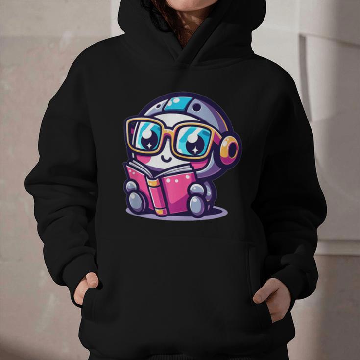 Adorable Book Lover Robot With Reading Glasses Cute Graphic Youth Hoodie