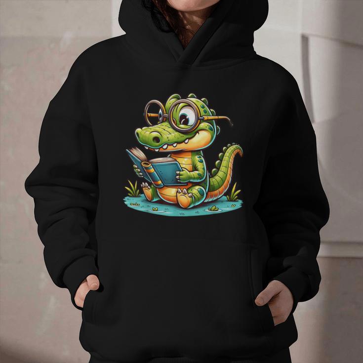 Alligator Reading a Book Animal Graphic Youth Hoodie