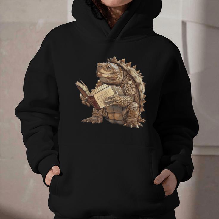 Alligator Snapping Turtle Reading A Book Graphic Youth Hoodie