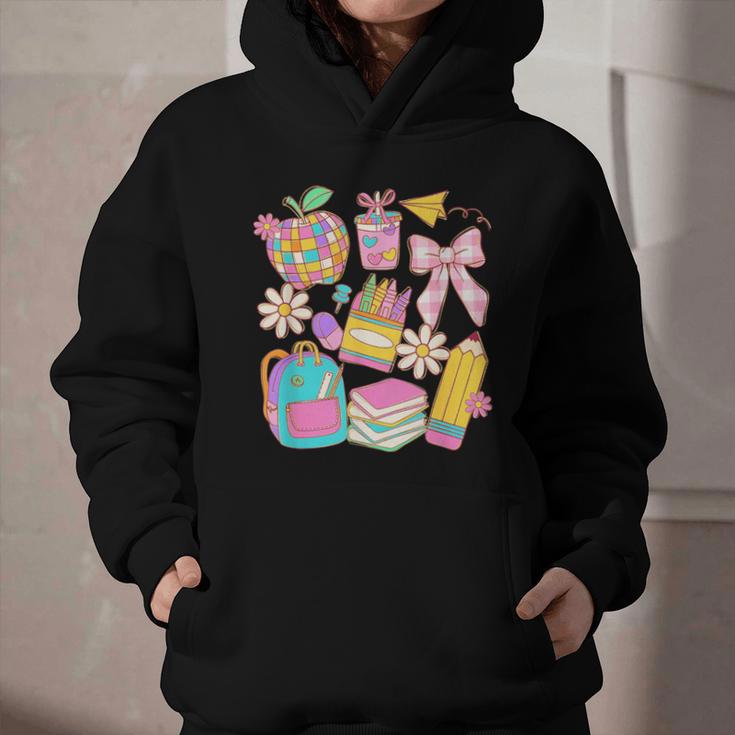 Apple Disco Pencil Books Bow Teacher Student Back To School Graphic Youth Hoodie
