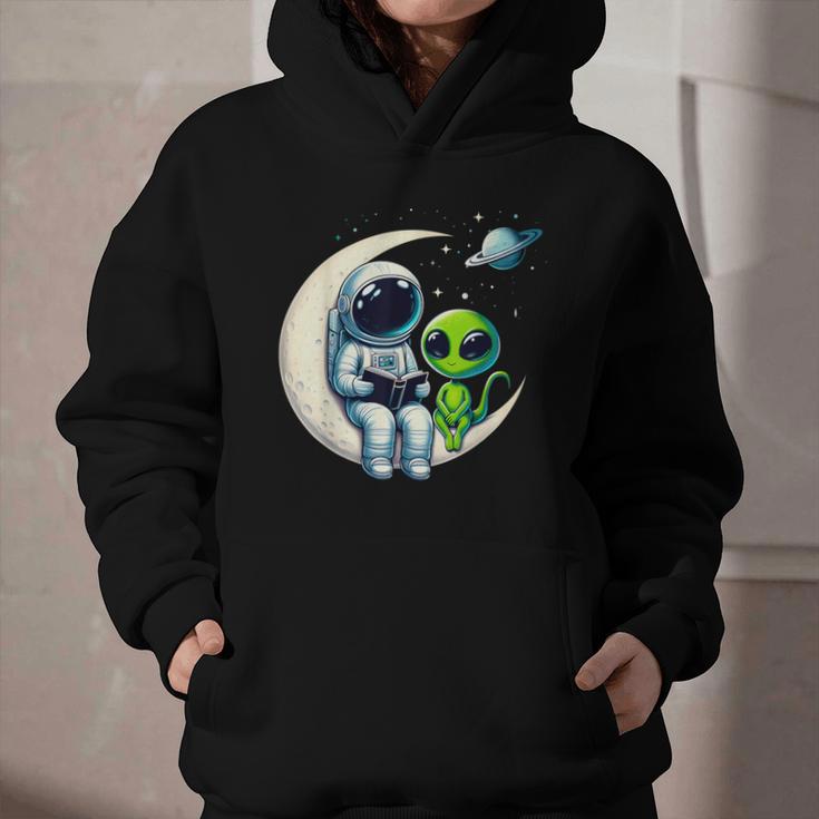 Astronaut Reading Book To Alien Shirt Moon Space Lover Kids Graphic Youth Hoodie