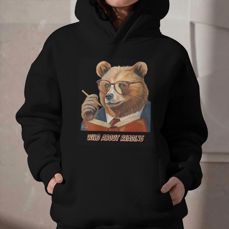 Bear Reading Book Glasses Library Zoo Teacher School Animal Graphic Youth Hoodie