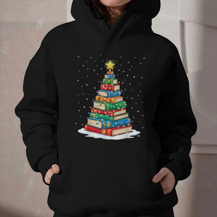Book Christmas Tree Xmas Lights Book Lover Teacher Librarian Graphic Youth Hoodie