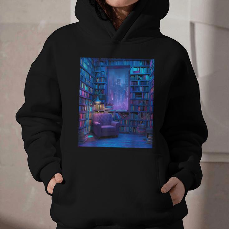 Book Library Bookshelf Armchair Window Pattern Print Graphic Youth Hoodie