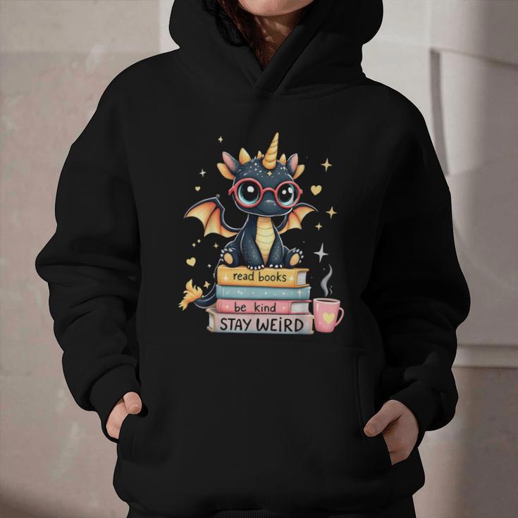 Book Lover Chibi Dragon With Big Red Glasses Bookworm Graphic Youth Hoodie