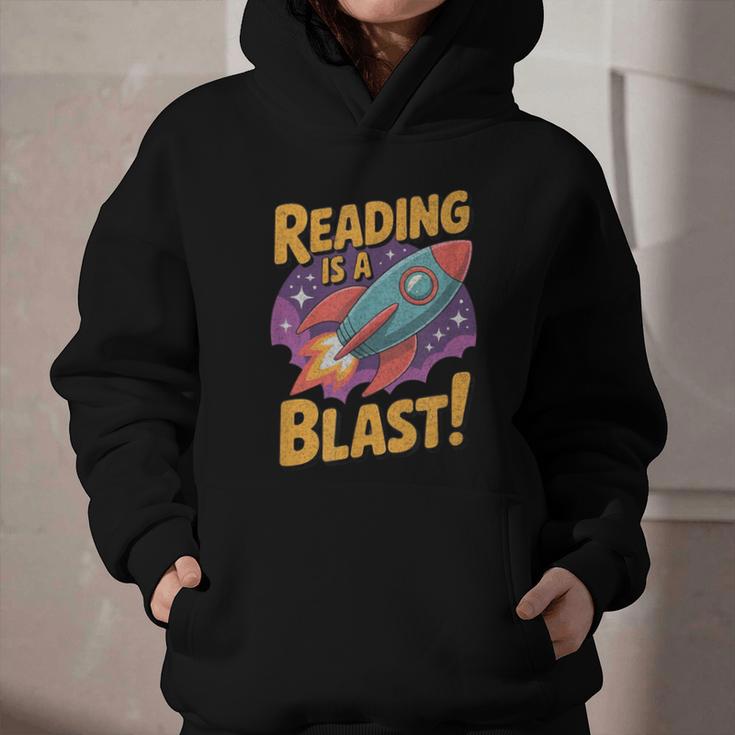Book Lover Kids And Adults Reading Is a Blast Rocket Ship Graphic Youth Hoodie