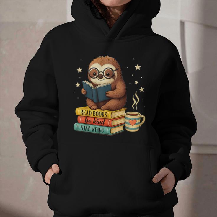 Book Lover Sloth Reading Bookish Library Read Books Be Kind Graphic Youth Hoodie