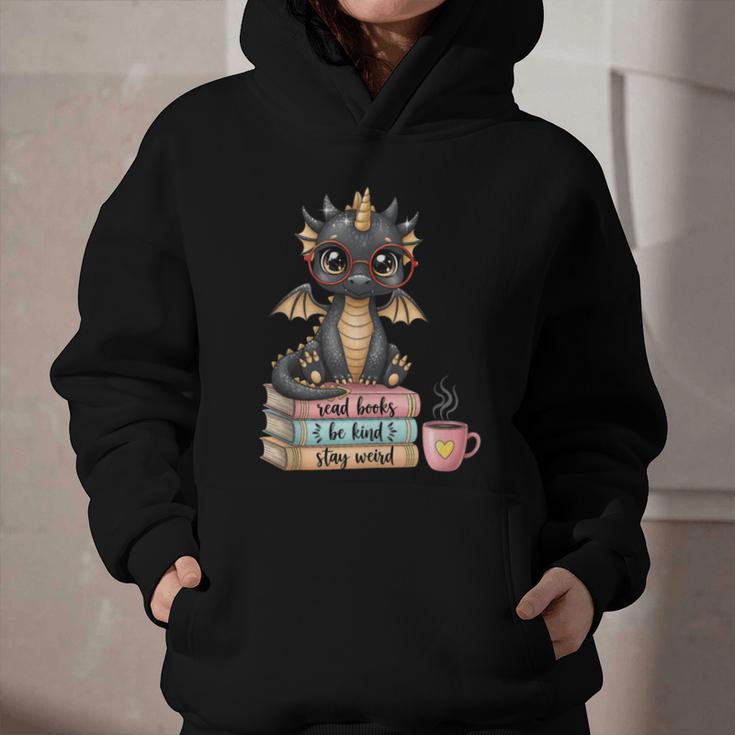 Book Lover Stay Weird Be Kind Read Books Baby Dragon Graphic Youth Hoodie