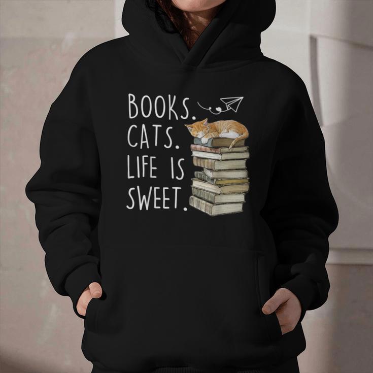 Book Lovers Books Cats Life Is Sweet Cat Lovers Graphic Youth Hoodie