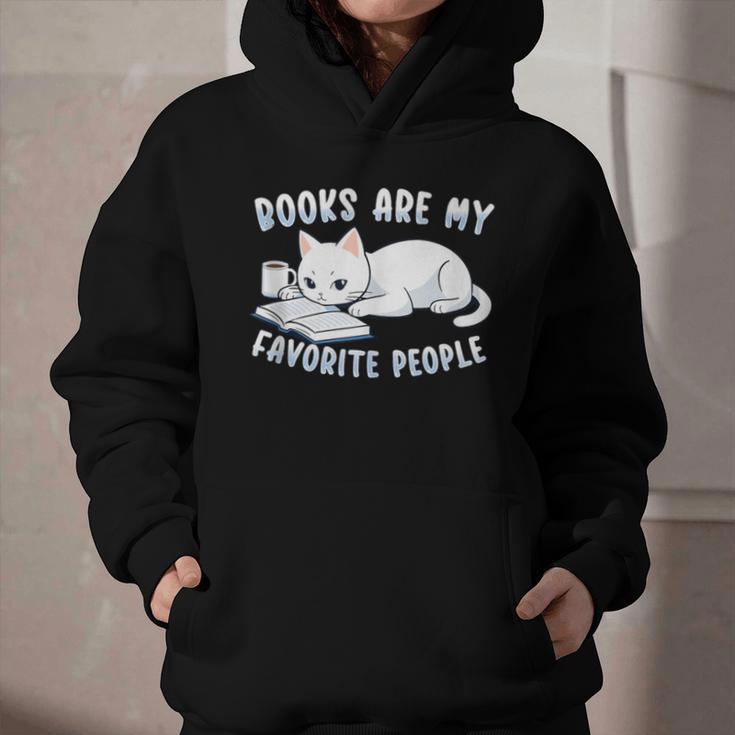 Books Are My Favorite People Cat With Coffee Mug Book Lovers Graphic Youth Hoodie