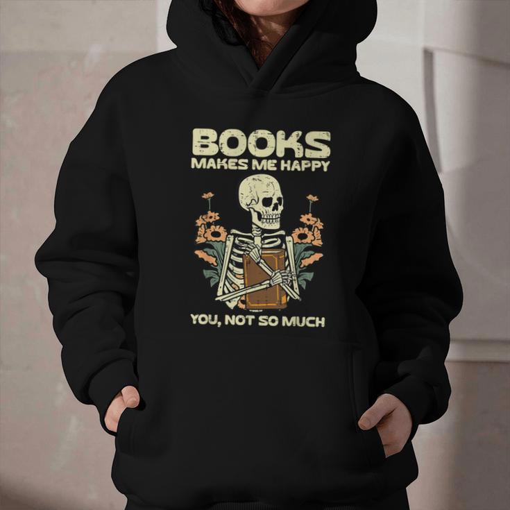 Books Make Me Happy Skeleton Read Reading Librarian Book Graphic Youth Hoodie