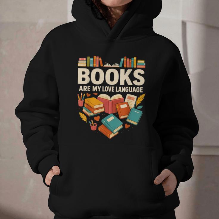Books Are My Love Language Reading Lover Librarian Valentine Graphic Youth Hoodie Books Are My Love Language Reading Lover Librarian Valentine Graphic Youth Hoodie