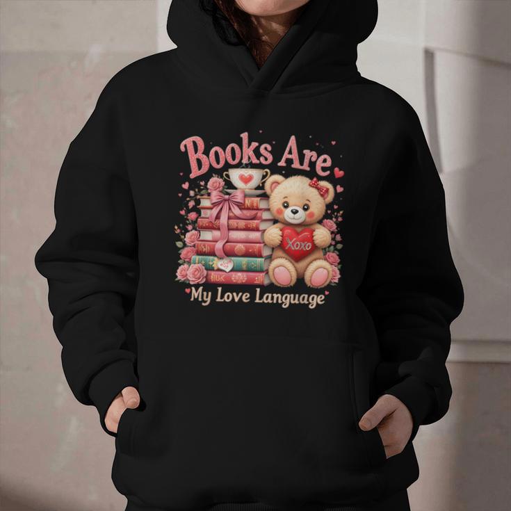 Books Are My Love Language Teddy Bear Book Lovers Valentine Graphic Youth Hoodie