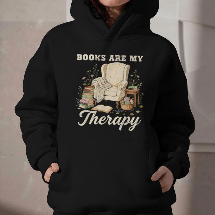Books Are My Therapy Cozy Reading Chair Artwork Graphic Youth Hoodie
