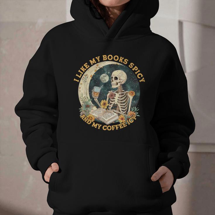 I Like My Books Spicy & My Coffee Icy Skeleton Read Book Graphic Youth Hoodie