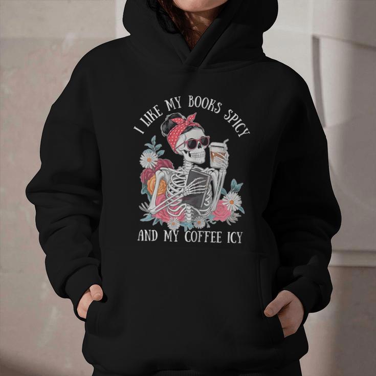I Like My Books Spicy And My Coffee ICY Skeleton Women Graphic Youth Hoodie