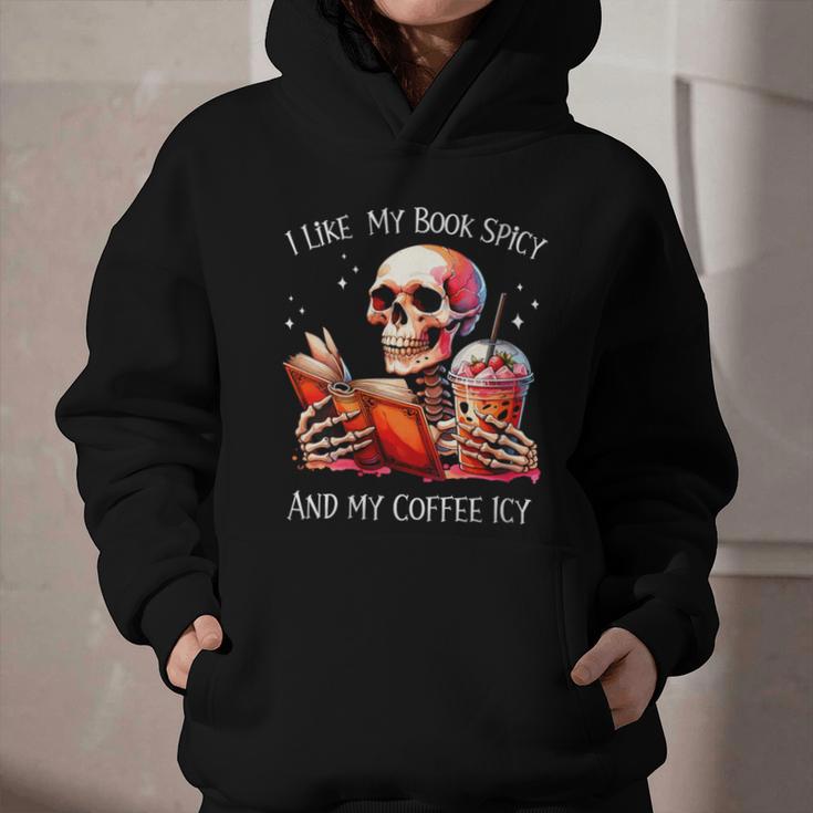 I Like My Books Spicy And My Coffee Icy Skeleton Graphic Youth Hoodie I Like My Books Spicy And My Coffee Icy Skeleton Graphic Youth Hoodie