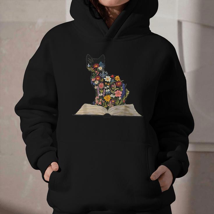 Cat Book Flowers Graphic Youth Hoodie