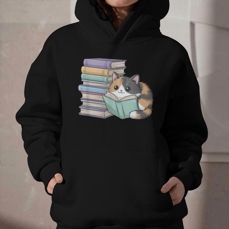 Cat On Books Pets Cats Reading Book Nerd Read Reader Bookcat Graphic Youth Hoodie