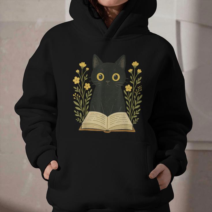 Cat Reading Book Flowers Graphic Youth Hoodie