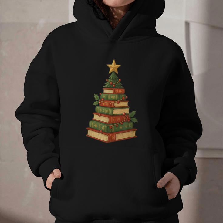Christmas Book Tree Bookshelf Holiday For Readers Librarians Graphic Youth Hoodie