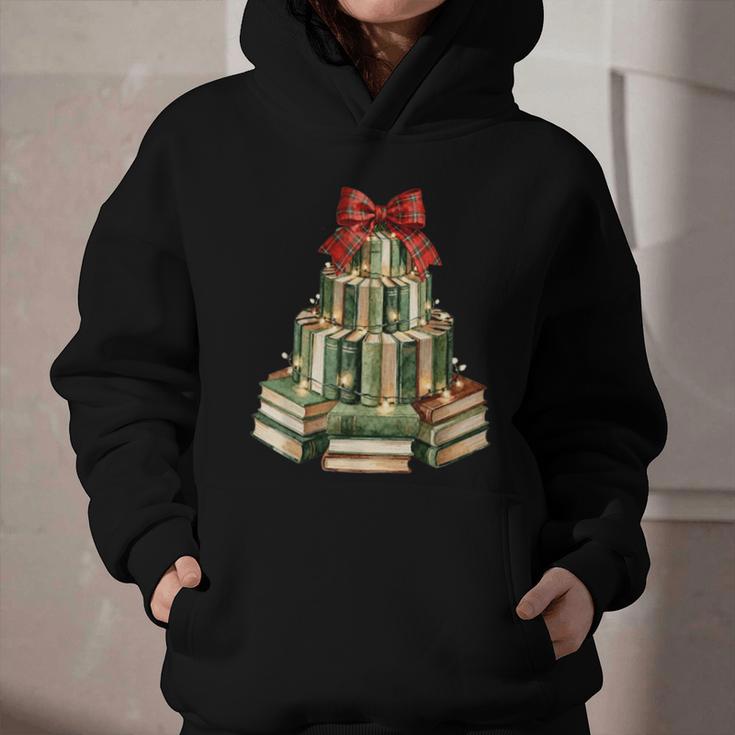 Christmas Book Tree Coquette Bow Xmas Reading Librarian Girl Graphic Youth Hoodie