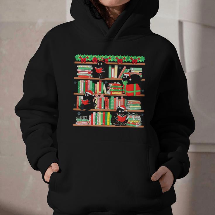 Christmas Cat Santa Bookshelves Book Lover Reader Graphic Youth Hoodie