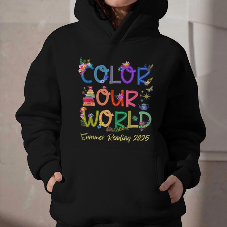 Color Our World Summer Reading 2025 Boho Wildflower Book Graphic Youth Hoodie