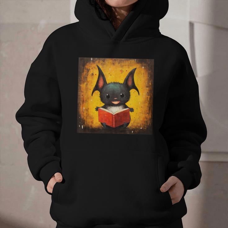 Colorful Sketch Oil Painting Of A Bat Reading Book Graphic Youth Hoodie