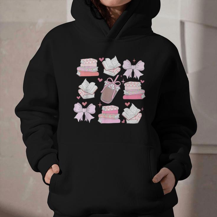 Coquette Bow Book Coffee Valentines Bookish Library Teacher Graphic Youth Hoodie