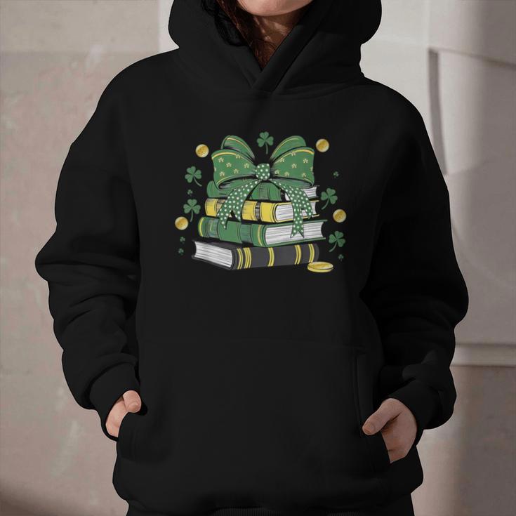 Coquette Bow Books St Patrick's Shamrock Bookworm Librarian Graphic Youth Hoodie Coquette Bow Books St Patrick's Shamrock Bookworm Librarian Graphic Youth Hoodie
