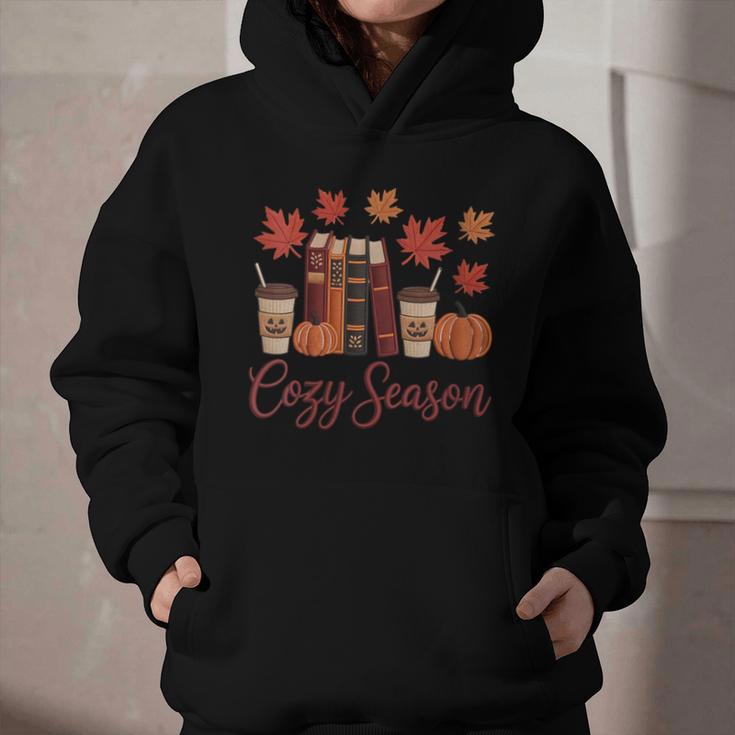 Cozy Season Autumn Leaves Books Pumpkins Fall Halloween Graphic Youth Hoodie