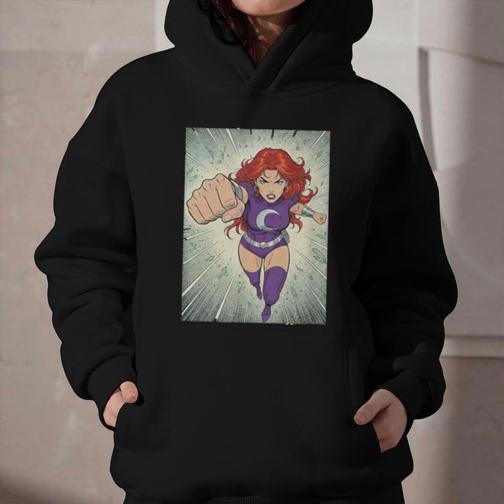 The Crimson Crescent 90s Retro Comic Book Superheroine Art Graphic Youth Hoodie