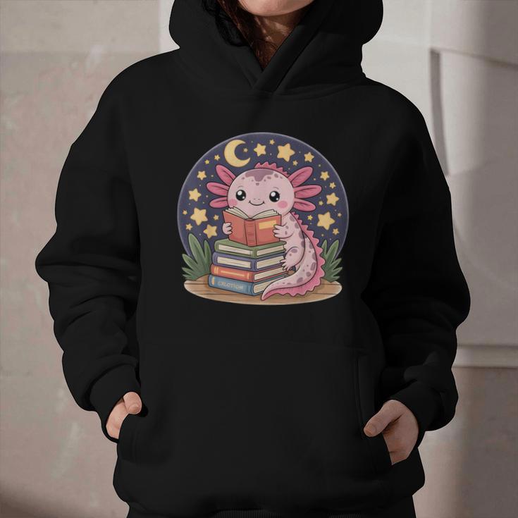Cute Axolotl Reading Books Cozy Night Aesthetic Graphic Youth Hoodie
