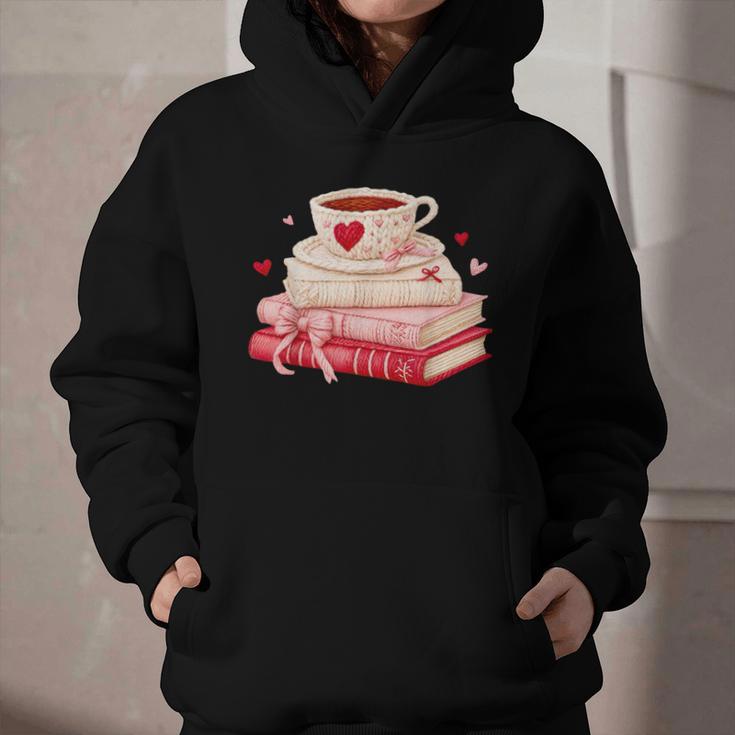 Cute Books And Coffee Crochet Valentines Day Tee For Couples Graphic Youth Hoodie