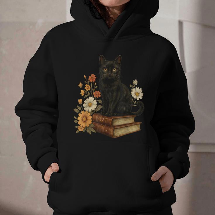 Cute Cat Book Flowers Graphic Youth Hoodie