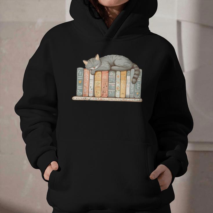 Cute Cat Sleeping On Books Graphic Youth Hoodie