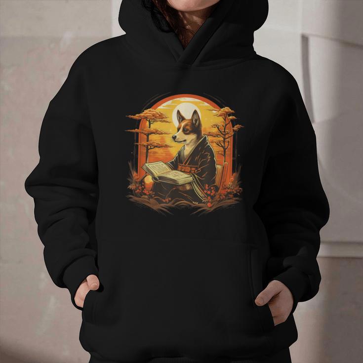 Cute Corgi Dog In Japanese Kimono With Book Men Women Girls Kids Graphic Youth Hoodie