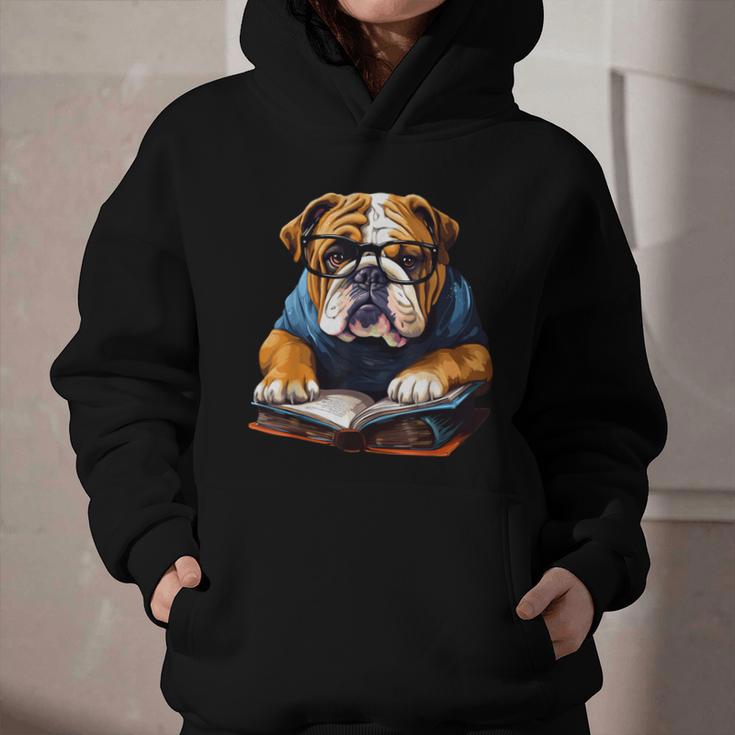 Cute Dog English Bulldog Reading Book Graphic Youth Hoodie Cute Dog English Bulldog Reading Book Graphic Youth Hoodie