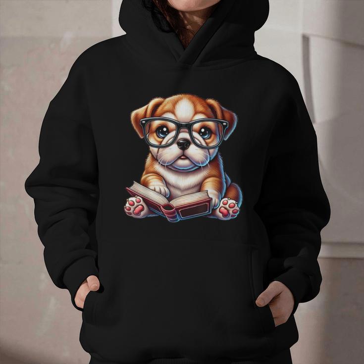 Cute Dog Puppy English Bulldog Reading Book Graphic Youth Hoodie Cute Dog Puppy English Bulldog Reading Book Graphic Youth Hoodie