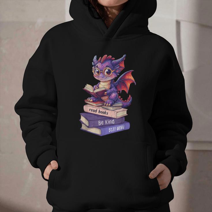 Cute Dragon Read Books Be Kind Stay Weird Book Lover Graphic Youth Hoodie