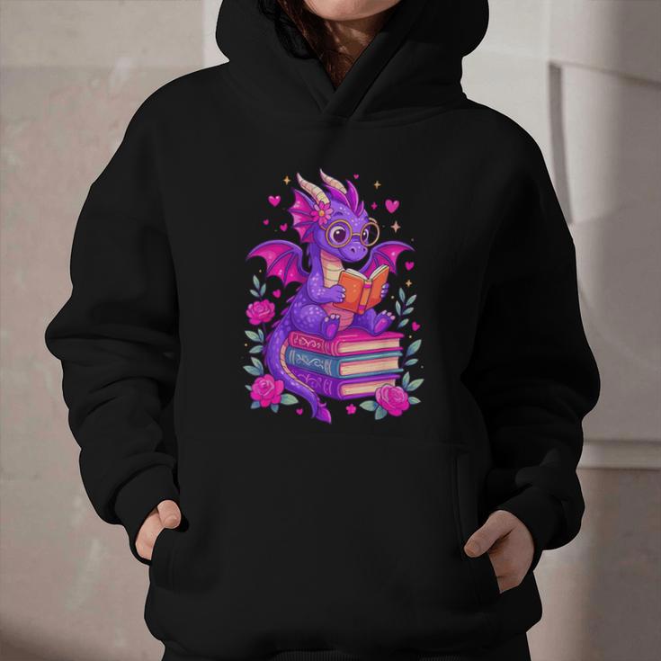 Cute Dragon Reading Books Bookworm Graphic Youth Hoodie