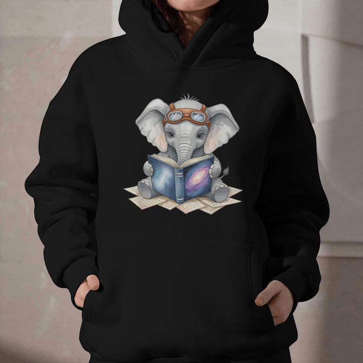 Cute Elephant Reading Universe Book Graphic Youth Hoodie