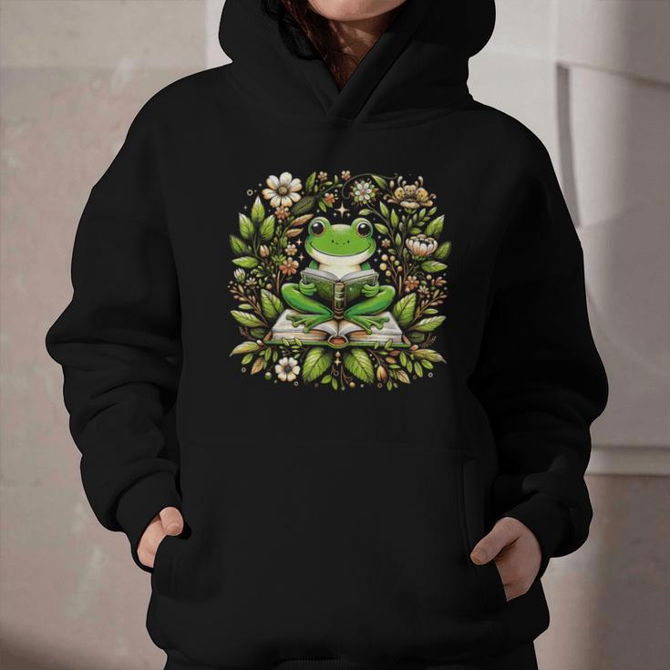 Cute Floral Frog Book Reading Graphic Youth Hoodie