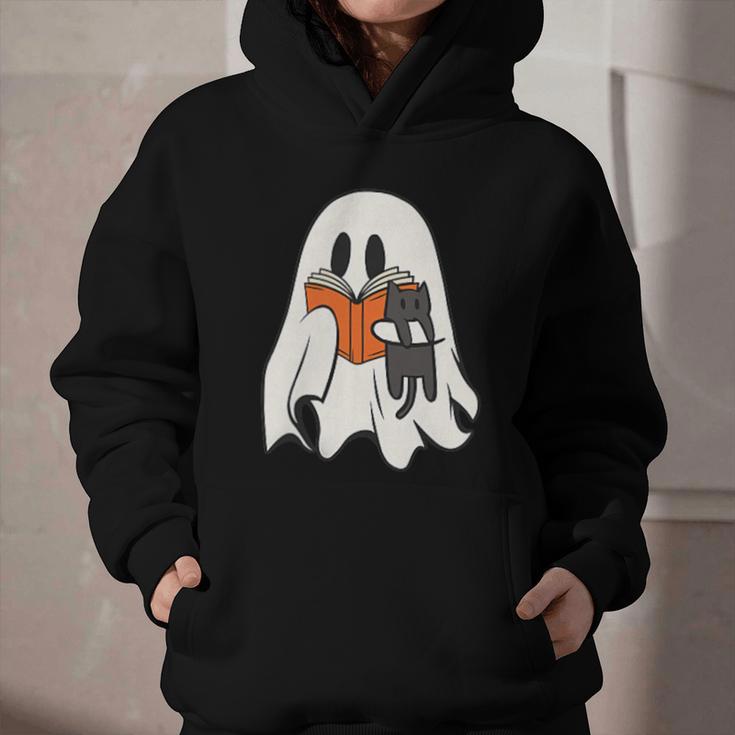 Cute Ghost Cat Reading Book Spooky Season Halloween Costume Graphic Youth Hoodie
