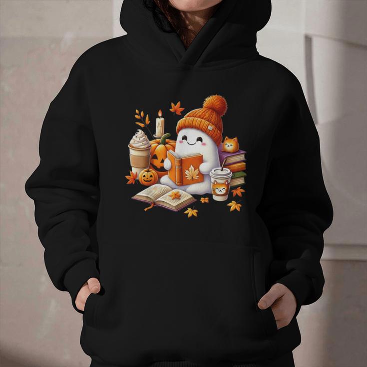 Cute Ghost Reading Book Lovers Halloween Pumpkin Women Girls Graphic Youth Hoodie